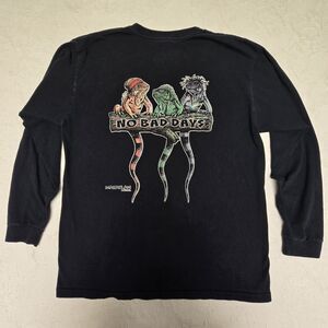 Yazbek Black No Bad Day Iguana Long Sleeve Shirt Large Graphic Vintage Tee Relax